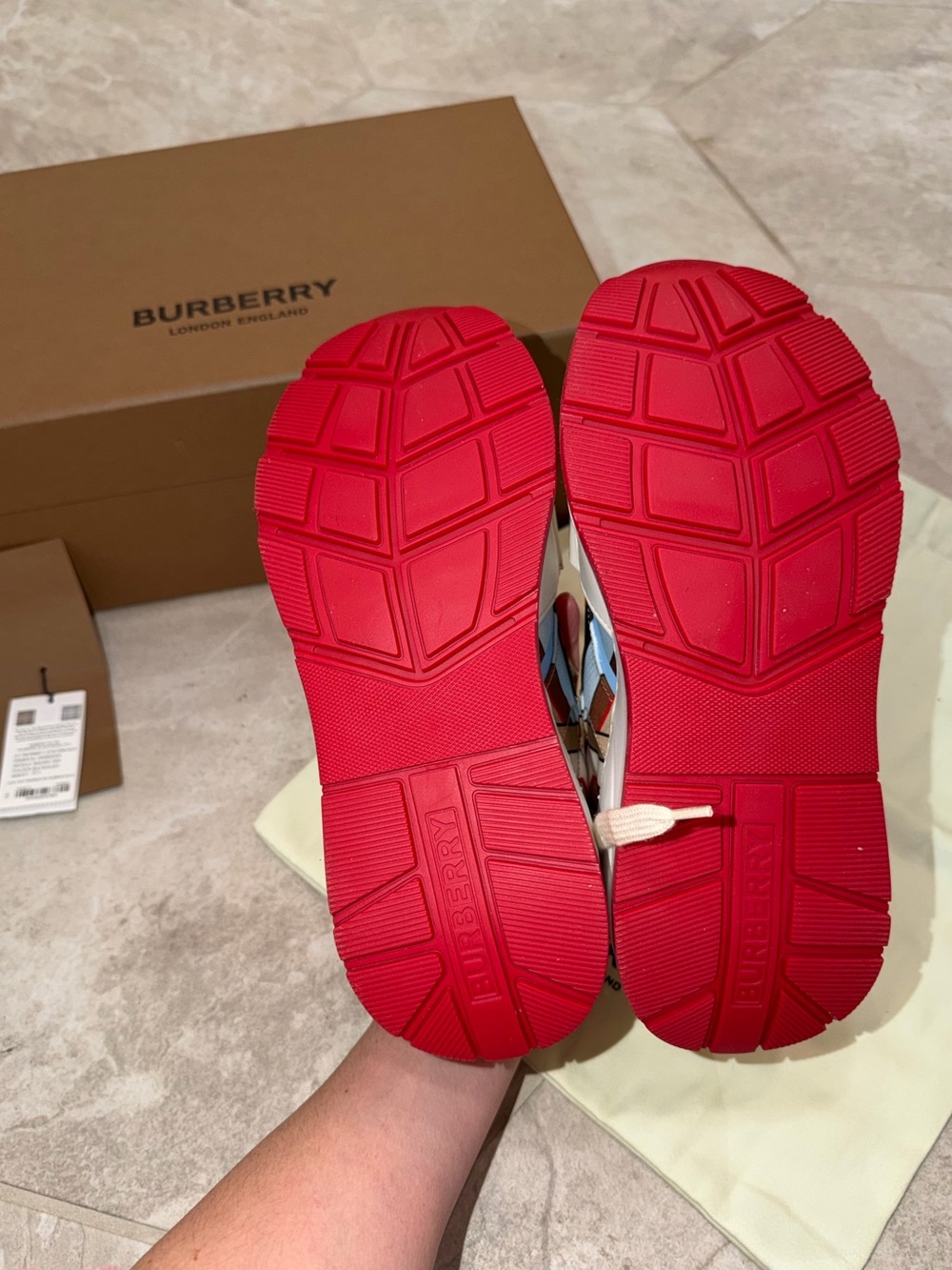 Burberry Women’s Plaid Sneakers with Orange and Red Accents - Picture 5 of 10
